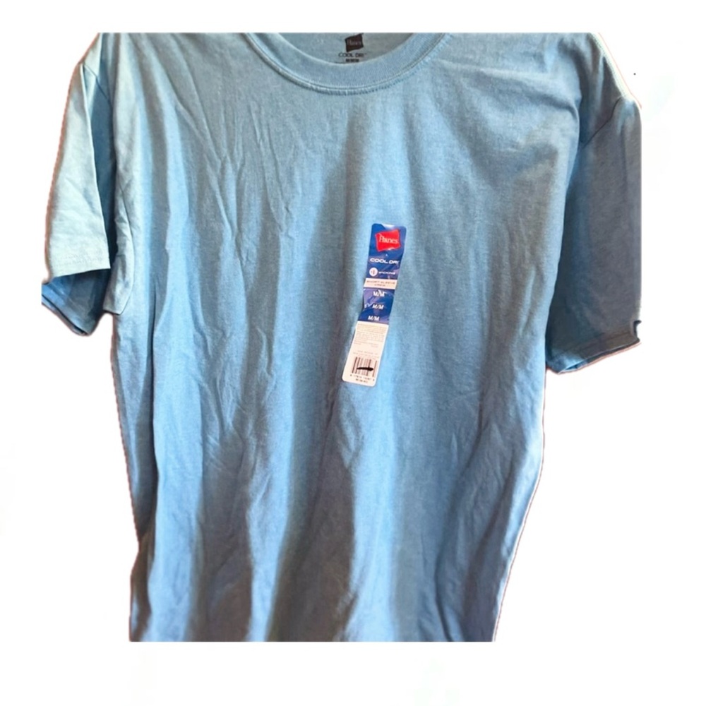 Hanes Men's Wicking Cool Dri Blue T-Shirt Medium